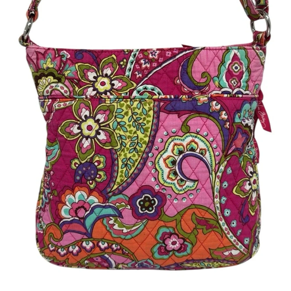 Vera Bradley Pink Floral Paisley Hipster Crossbody Purse Bag w/ Adjustable Strap
